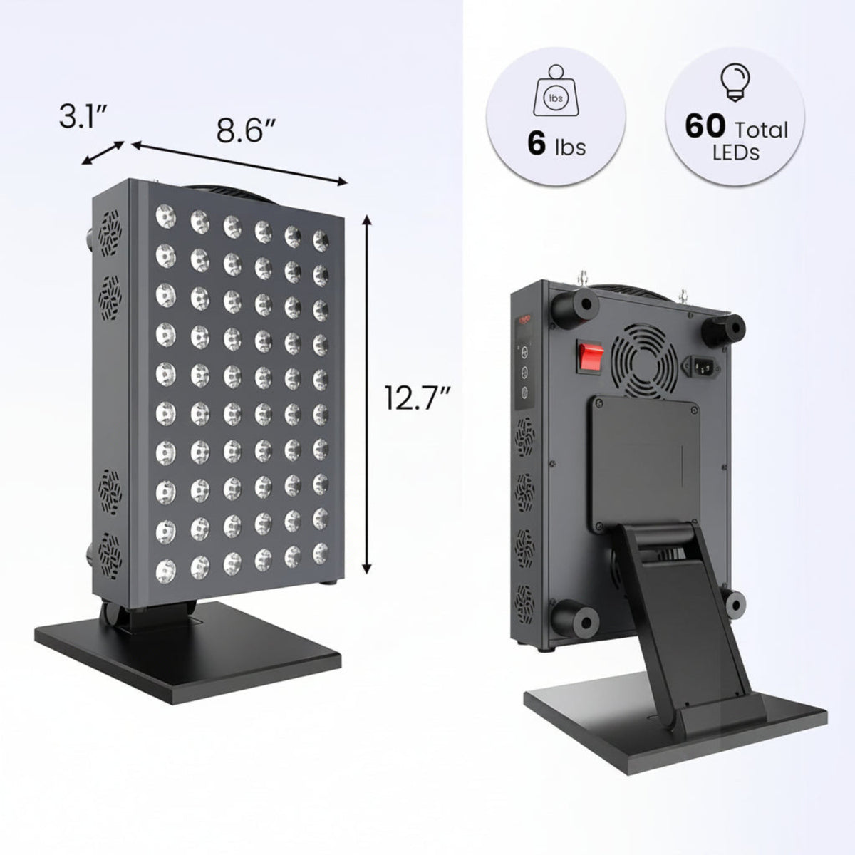 Red Light Therapy Panel Device – 660Nm Red & 850Nm near Infrared Light Therapy, LED Light Therapy Lamp, 60 Dual Chip Leds, Timer, Table Top Stand Included – PRO300