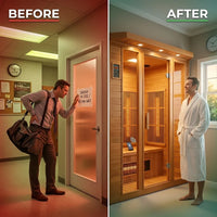 Dynamic Infrared Saunas 4 - Person Indoor Bluetooth Compatible FAR Infrared Sauna in Cedar — Before & After