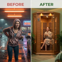 Indoor Infrared Sauna Built for 4 People, Canadian Cedar Construction, Bluetooth Compatible, Zero EMF Technology — Before & After